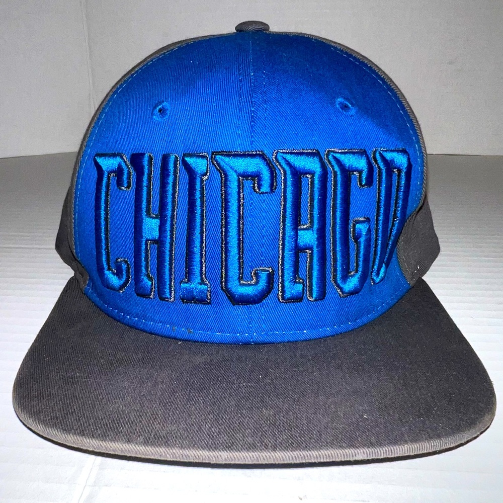 Chicago Pit Bull Hat Blue Dark Grey Snapback Cap Embroidery Flatbill